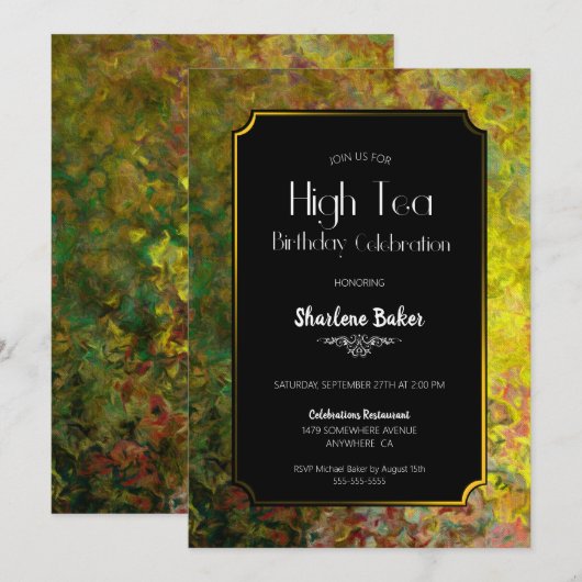 Invitation Anniversaire High Tea Black and Gold Party (Devant / Derrière)