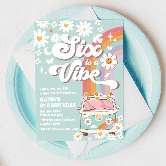 Invitation anniversaire hippie arc-en-ciel rétro
