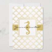 Invitation Anniversaire Hippocampe Paillettes Dorées Vague Oc (Dos)