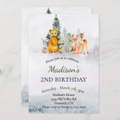 Invitation Anniversaire Hiver Bois Animaux Vacances (Devant / Derrière)