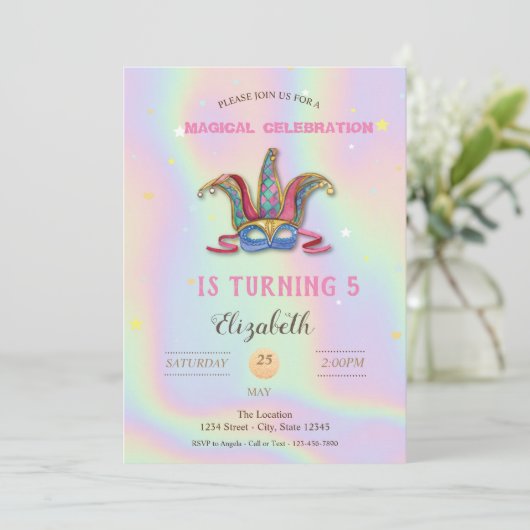 Invitation Anniversaire Holographique Masquerade (Debout devant)