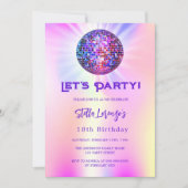 Invitation Anniversaire holographique rose Disco party (Devant)