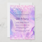 Invitation Anniversaire holographique rose violet (Devant)