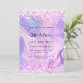 Invitation Anniversaire holographique rose violet (Debout devant)