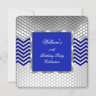 Invitation Anniversaire Homme Bleu Argent Chevron Élégant 2