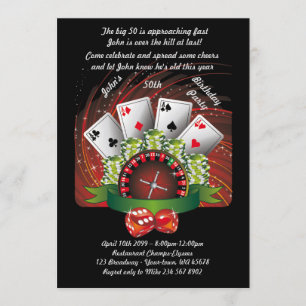 Invitation Anniversaire homme de tout âge, poker, jeu, casino
