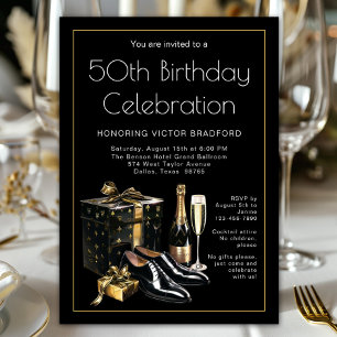 Invitation Anniversaire Homme Noir et Or de Luxe