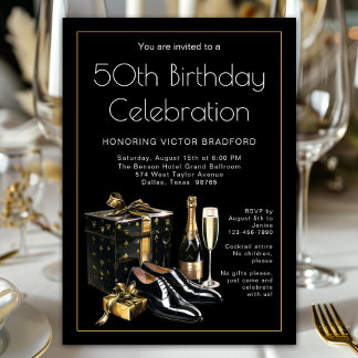 Invitation Anniversaire Homme Noir et Or de Luxe