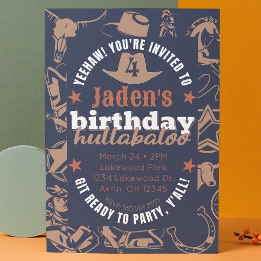 Invitation "Anniversaire Hullabaloo" Enfant Cowboy Occidental