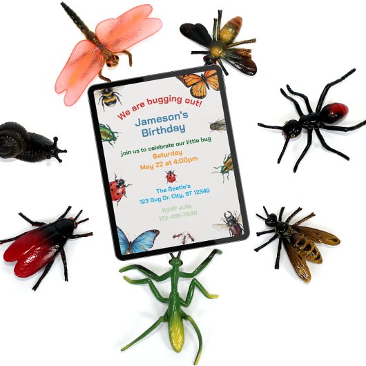 Invitation Anniversaire illustré Bugging Out Kids