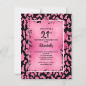 Invitation Anniversaire Imprimé Léopard Rose et Noir Chic (Devant)