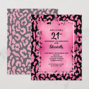 Invitation Anniversaire Imprimé Léopard Rose et Noir Chic