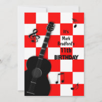 Anniversaire INSERT Nom/âge Guitare, Rouge/Blanc/N