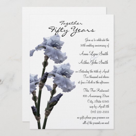 Invitation Anniversaire Iris Bleu (Devant / Derrière)