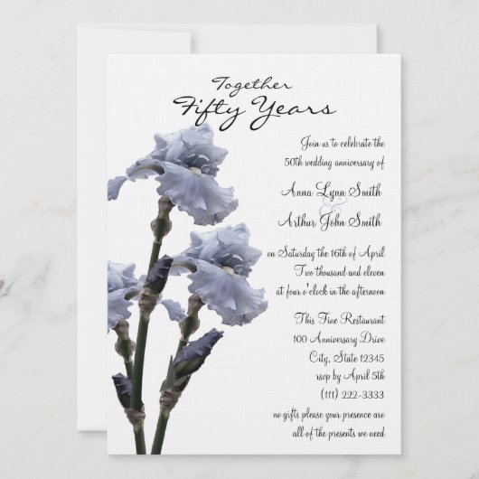 Invitation Anniversaire Iris Bleu (Devant)