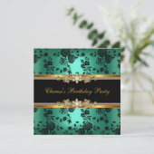 Invitation Anniversaire Jade Damask Or Black Diamond (Debout devant)