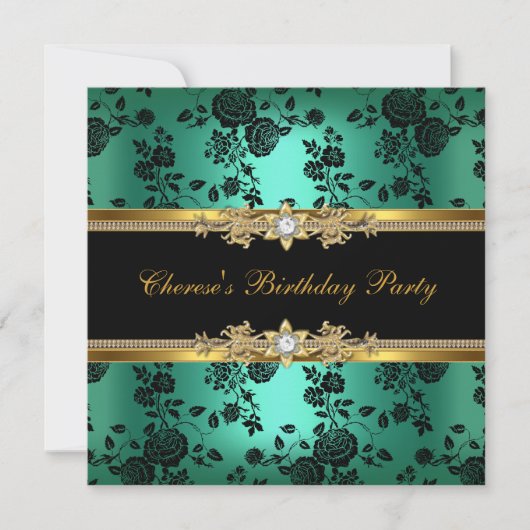 Invitation Anniversaire Jade Damask Or Black Diamond (Devant)