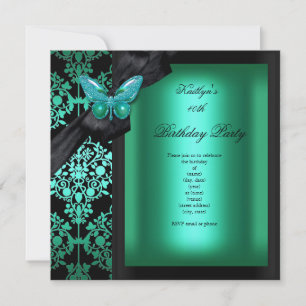 Invitation Anniversaire Jade Green Damask Papillon