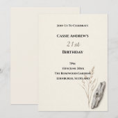 Invitation Anniversaire Jalons Plume Beige (Devant / Derrière)