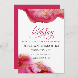 Invitation Anniversaire Janvier Garnet Watercolor Geode