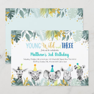 Invitation Anniversaire Jeune Sauvage Et Trois Parties Bleu A