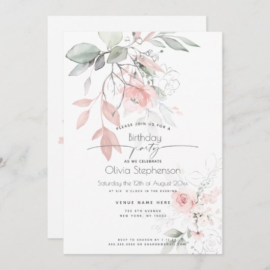 Invitation Anniversaire | Joli Roses de chalet rose (Devant / Derrière)