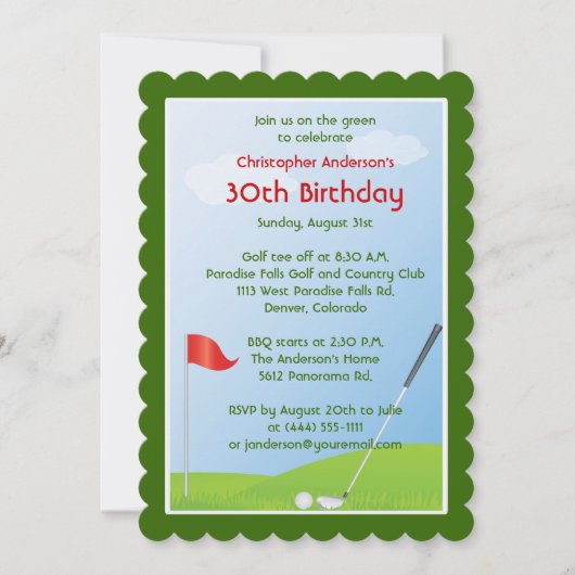 Invitation Anniversaire jouant au golf de boule et de drapeau (Devant)