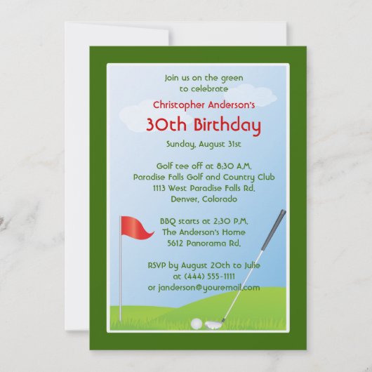 Invitation Anniversaire jouant au golf de boule et de drapeau (Devant)