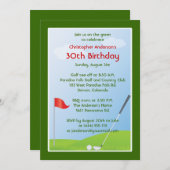 Invitation Anniversaire jouant au golf de boule et de drapeau (Devant / Derrière)