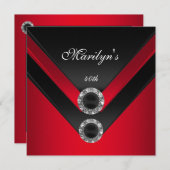 Invitation Anniversaire Joyau de Diamant Rouge Noir (Devant / Derrière)