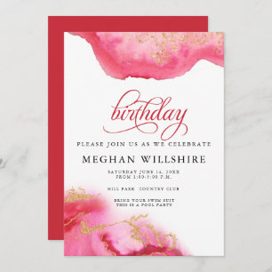 Invitation Anniversaire Juillet Ruby Watercolor Geode