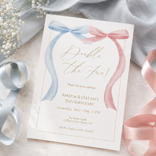 Invitation anniversaire jumeaux arc-en-ciel rose e