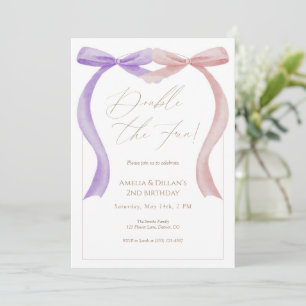 Invitation anniversaire jumelles arc-en-ciel rose