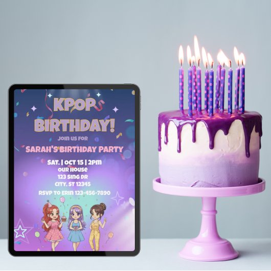 Invitation Anniversaire KPOP, Coloriez le dos !