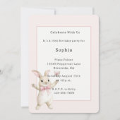 Invitation Anniversaire Lapin Papillon Rose Blush (Devant)