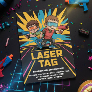 Invitation Anniversaire Laser Tag néon noir cool