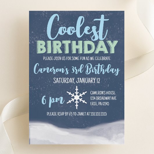Invitation Anniversaire le plus frais Flocon de neige hiver F
