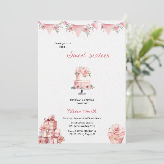 Invitation anniversaire le plus rose pour les filles invitati (Debout devant)