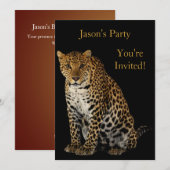 Invitation Anniversaire Léopard Sur Fond Noir (Devant / Derrière)