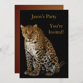 Invitation Anniversaire Leopard Sur Noir (Devant / Derrière)
