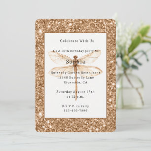Invitation Anniversaire Libellule Blanche Paillettes Fausse O