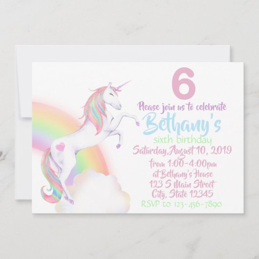 Invitation Anniversaire Licorne (Devant)