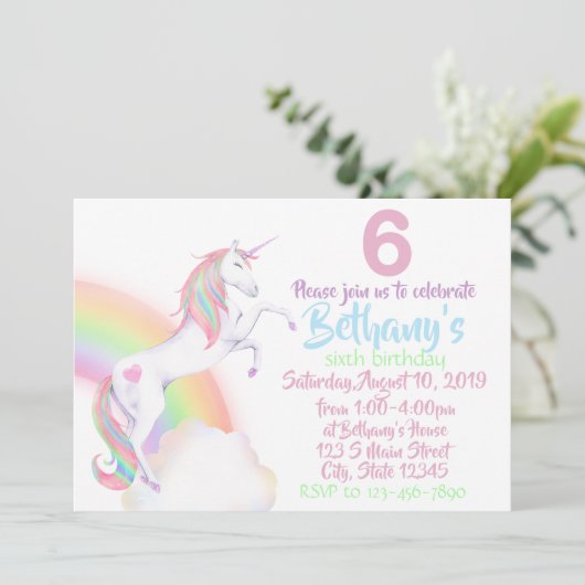 Invitation Anniversaire Licorne (Debout devant)
