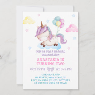 Invitation Anniversaire Licorne 2 ans Arc-en-ciel