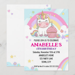 Invitation Anniversaire Licorne Arc-en-Ciel Magique Personnal