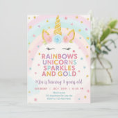 Invitation Anniversaire Licorne Arc-en-ciel Pastel (Debout devant)