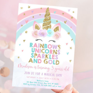 Invitation Anniversaire Licorne Arc-en-ciel Pastel