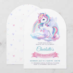 Invitation Anniversaire Licorne Archet Pastel Aqua