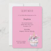 Invitation Anniversaire Licorne Cupcake Fleur Rose (Devant)