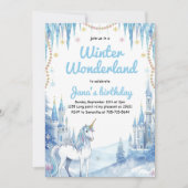 Invitation Anniversaire Licorne de Conte de Fées d'Hiver (Devant)